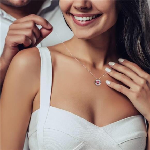 Iefil 925 Sterling Silver Love Knot Birthstone Necklace, Natural or Created - Picture 4 of 7